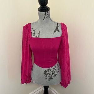 Urban Outfitters Barbie Pink Puffed Balloon Sleeve Top, S